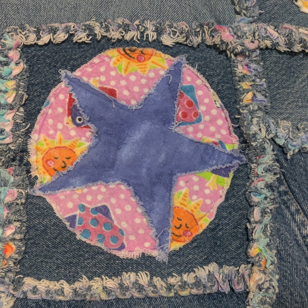 Handmade Colorful Patchwork Denim Quilt - Picture 12 of 15